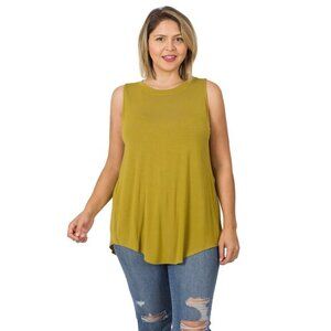 Zenana Plus Size Luxe Rayon Sleeveless Hi-Low Hem Tank Top Olive Mustard Size 2X